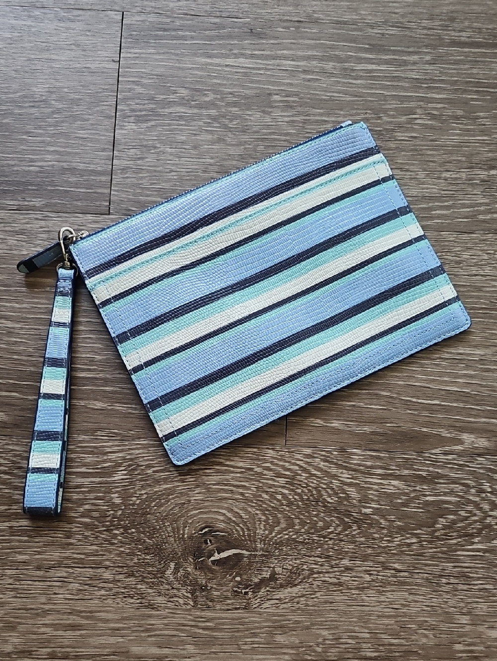 14th & Union Striped Wristlet in Navy, Mint & Light Blue